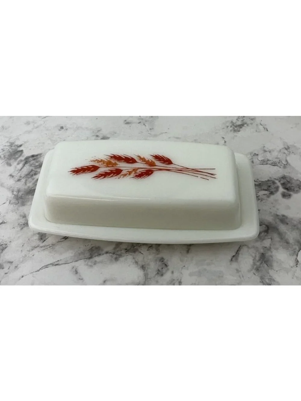 *Vintage Pyrex 72-B Butter Dish w Lid Autumn Harvest Wheat Milk Glass USA RARE